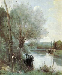 El lector junto a la orilla arbolada